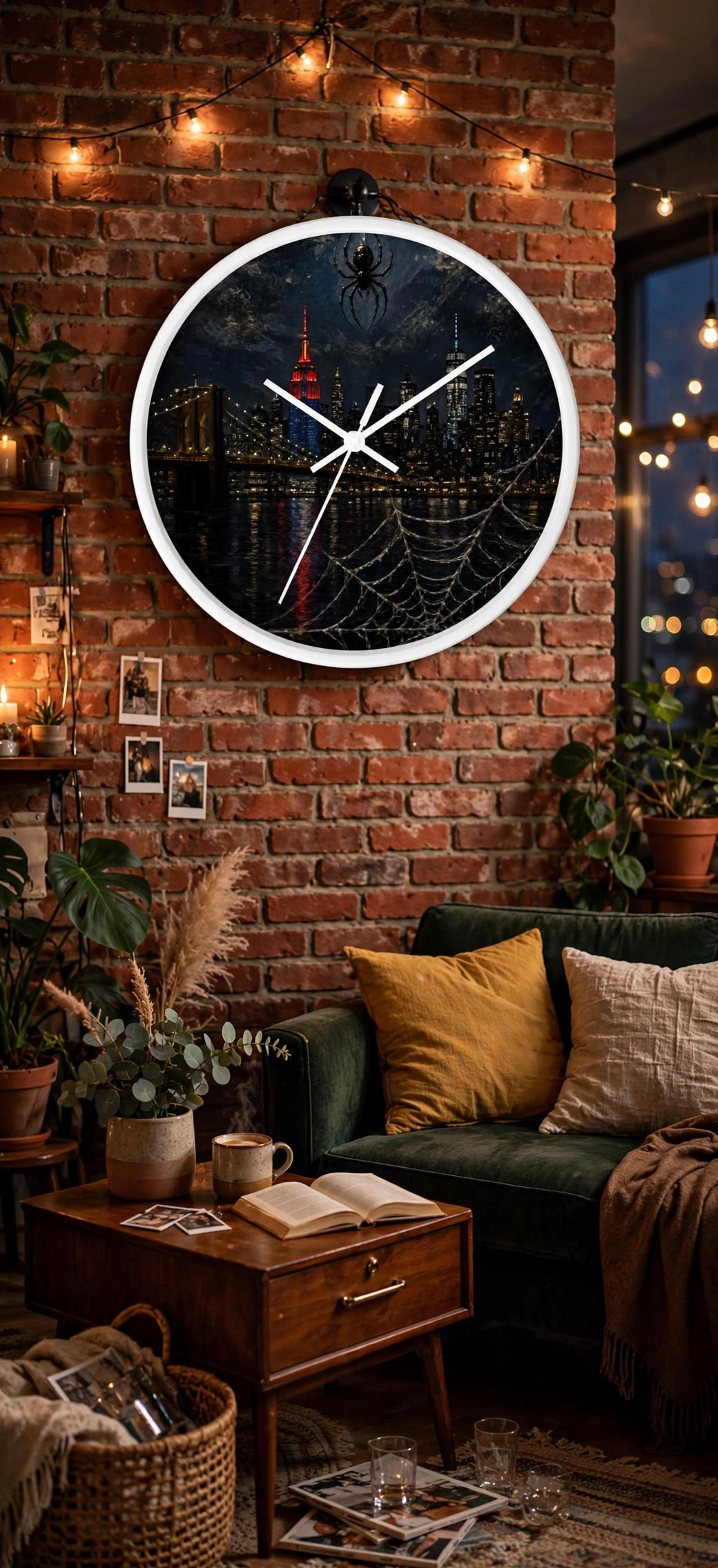 City of Webs Wall Clock in gothic dark room