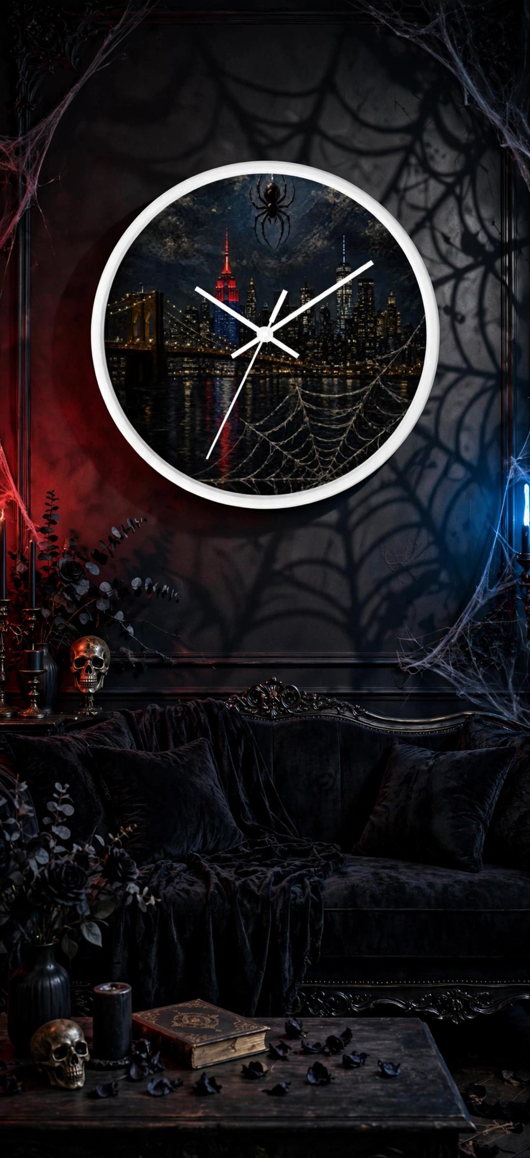 City of Webs Wall Clock in brick loft setting