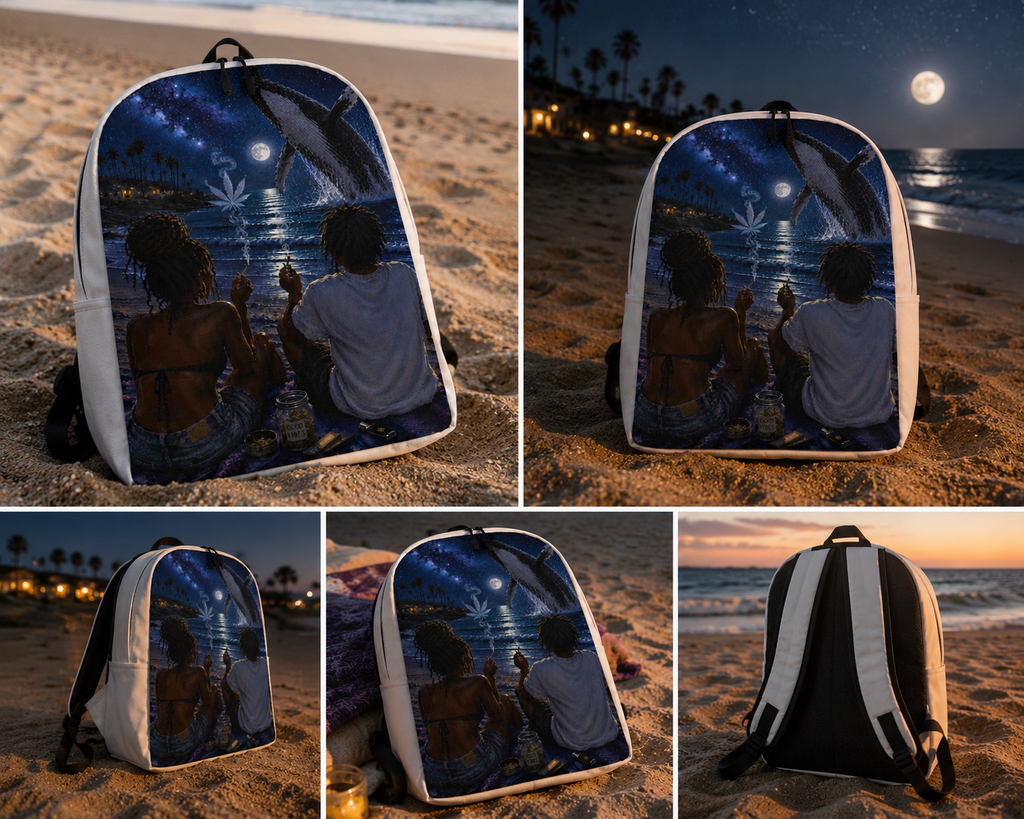 Midnight Kush and Moonlight Graphic Backpack — dark NYC travel bag view 5