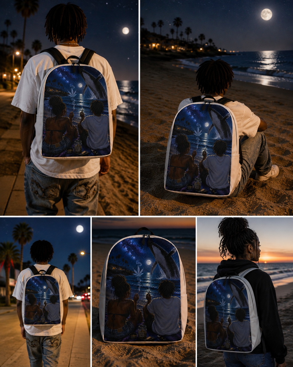 Midnight Kush and Moonlight Graphic Backpack — dark NYC travel bag view 6