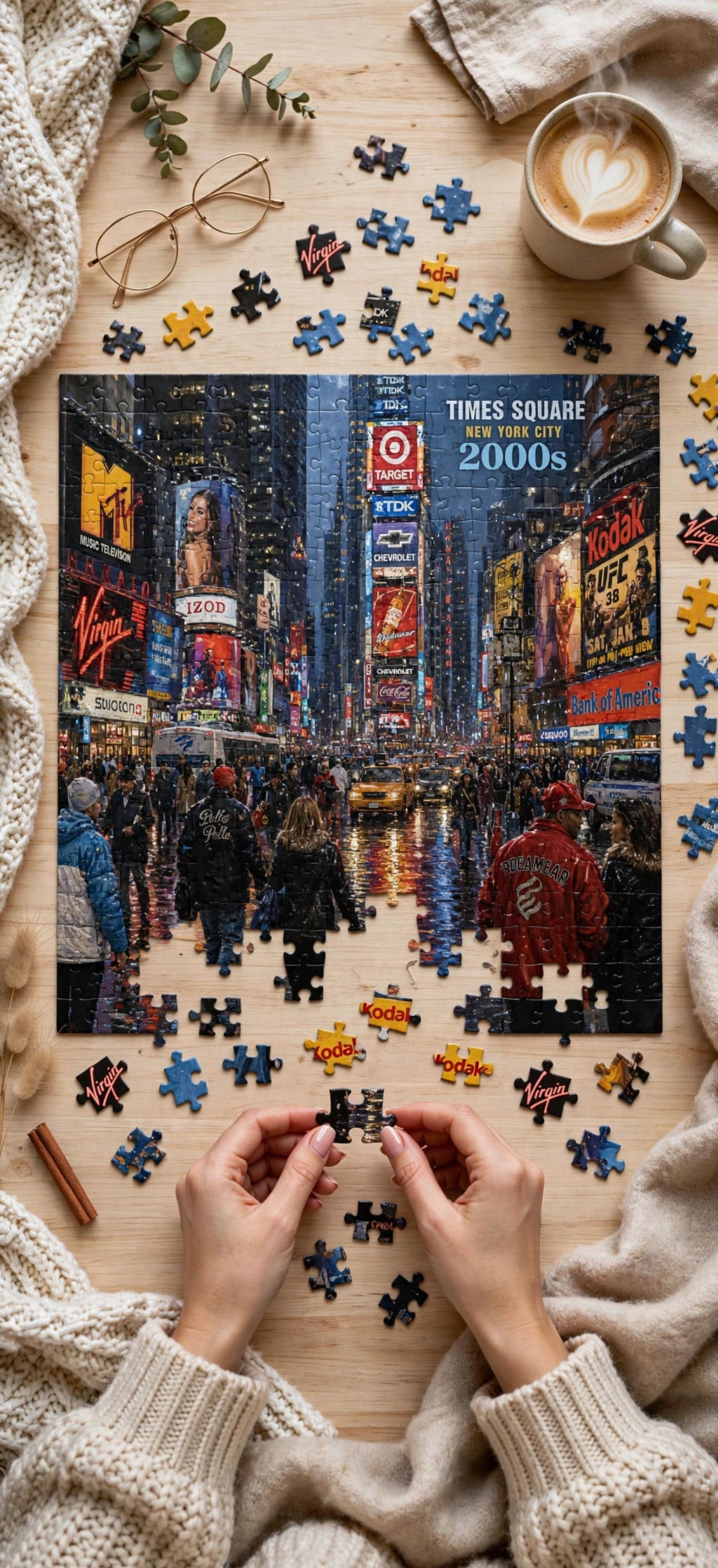 Neon Snowfall Times Square” Jigsaw puzzle