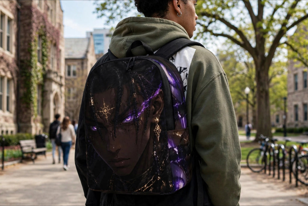 Zayren Minimalist Anime Backpack — dark purple streetwear product view 6