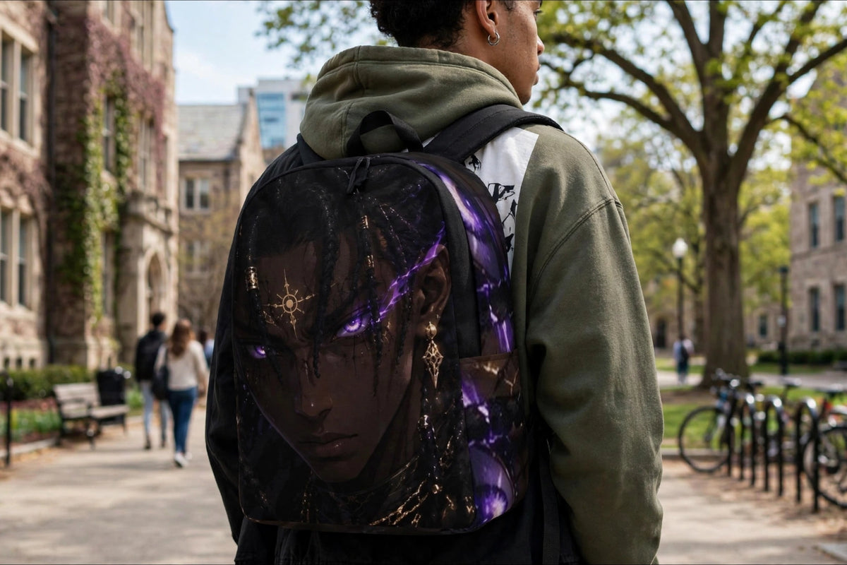 Zayren Minimalist Anime Backpack — dark purple streetwear product view 6