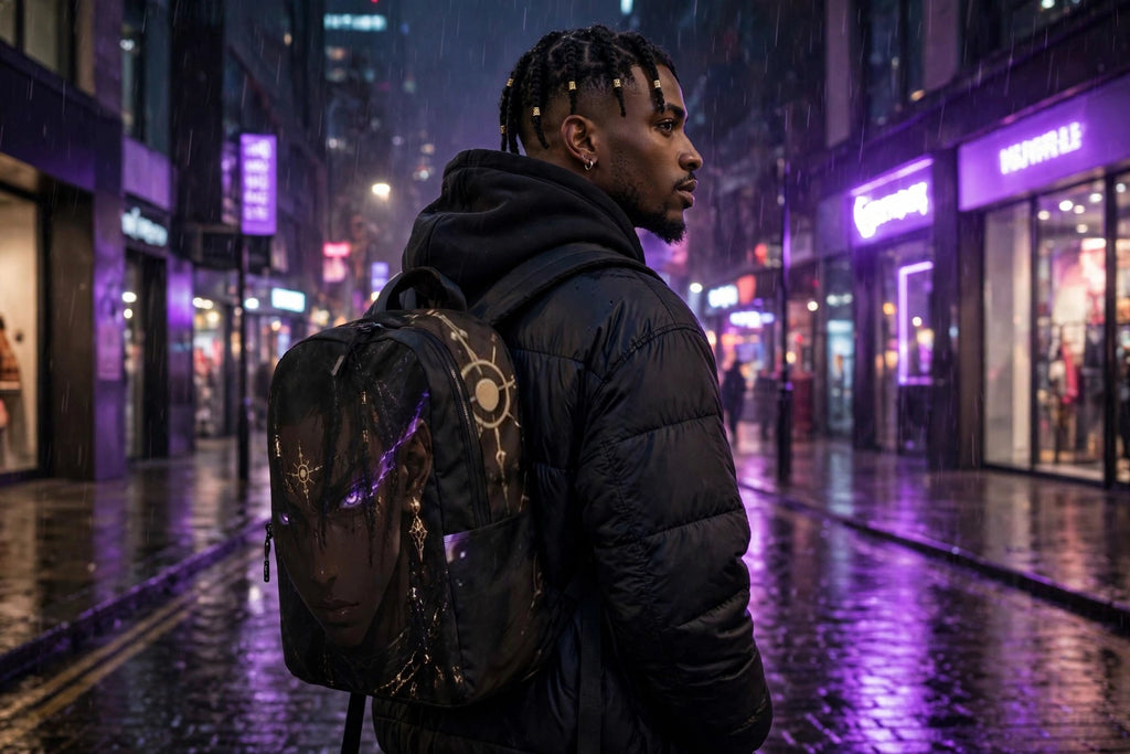 Zayren Minimalist Anime Backpack — dark purple streetwear product view 4