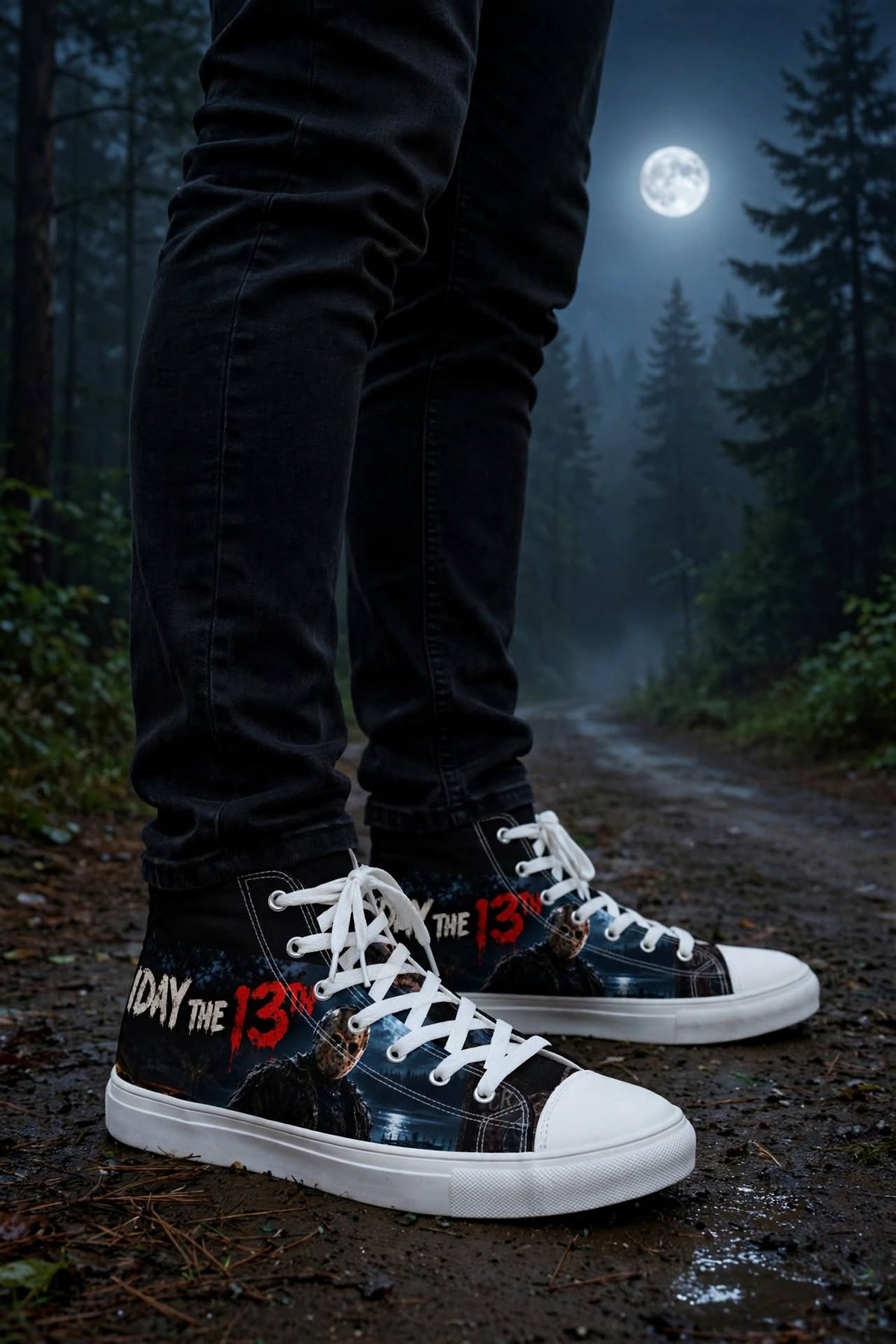 Jason Voorhees-inspired horror high-top shoes, detail view