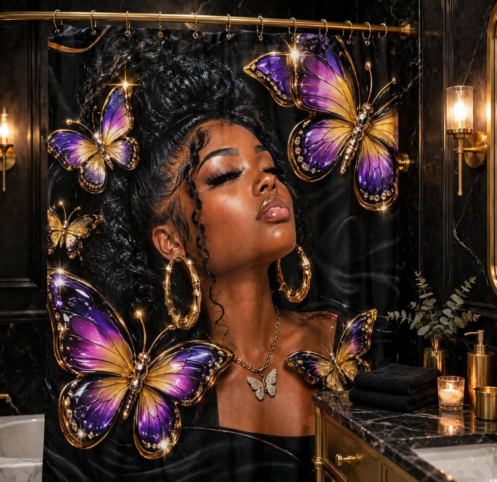 Royal Butterfly Shower Curtain — full design view