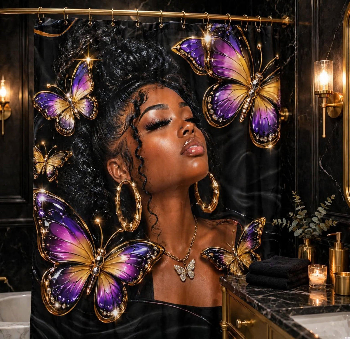 Royal Butterfly Shower Curtain — full design view