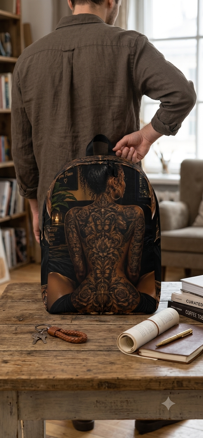 She Wears Her Story backpack fashion runway lifestyle view