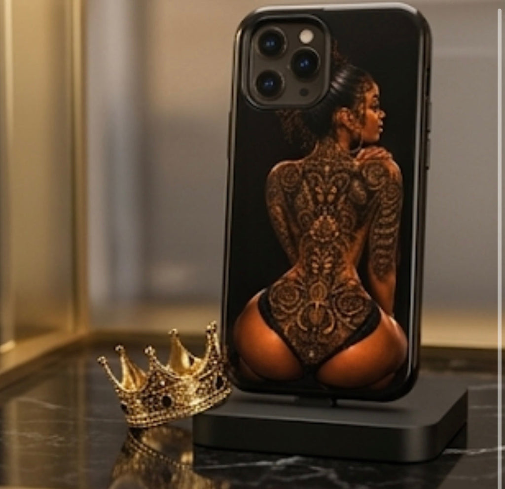 Lux & Lounge Masterpiece Tough Case for iPhone featuring a black luxury tattoo artwork