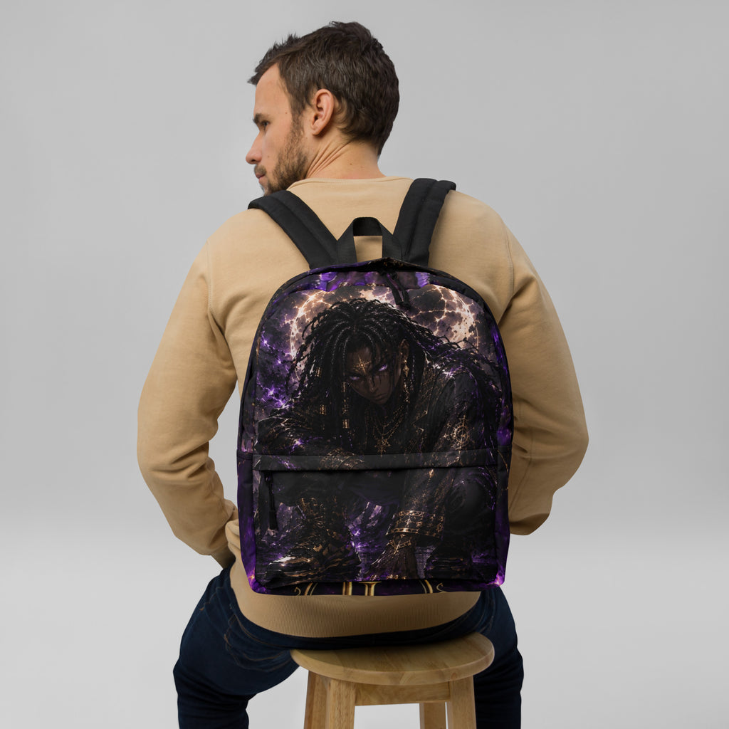 Zayren Everyday Anime Backpack — purple and gold streetwear view