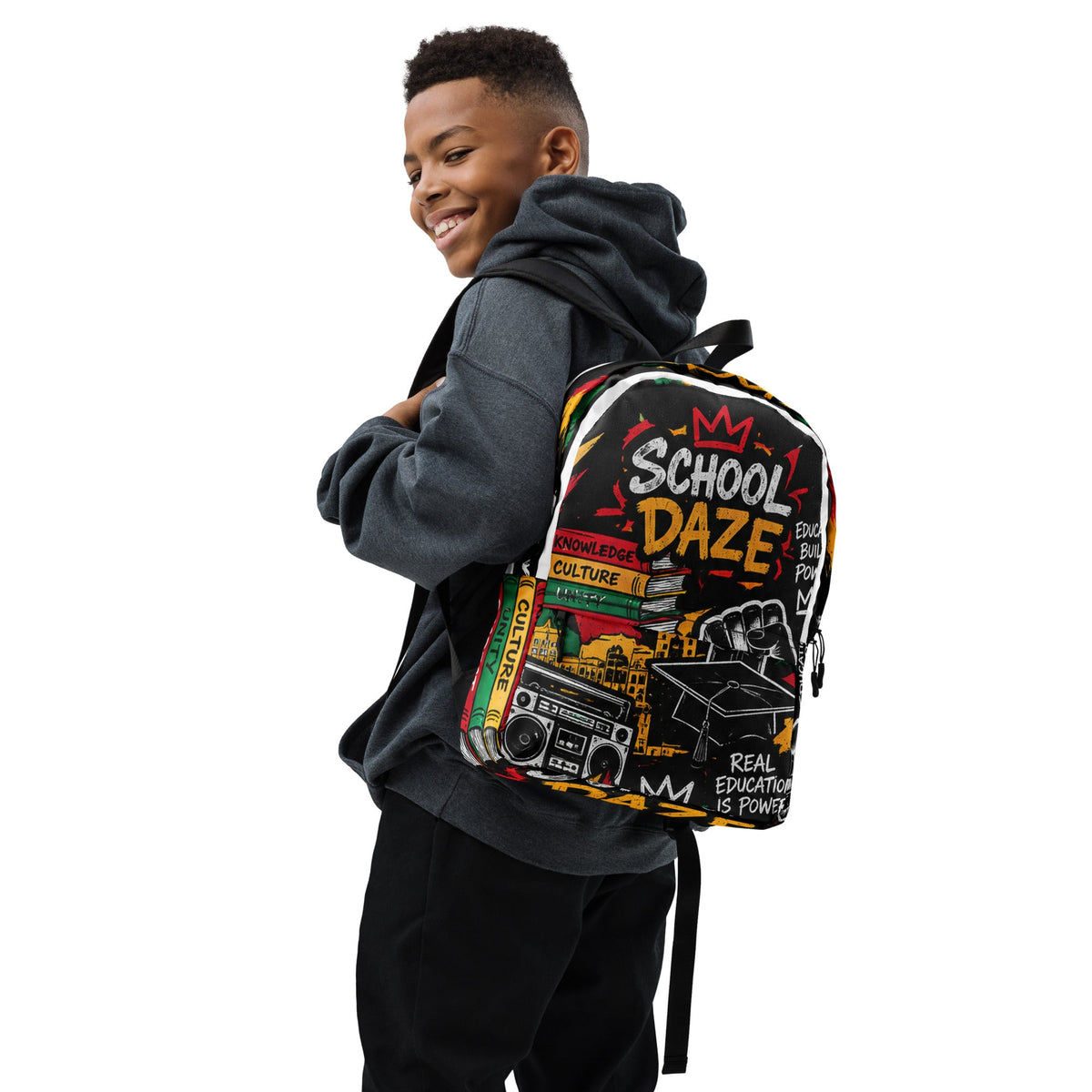 School Daze all-over print backpack side view