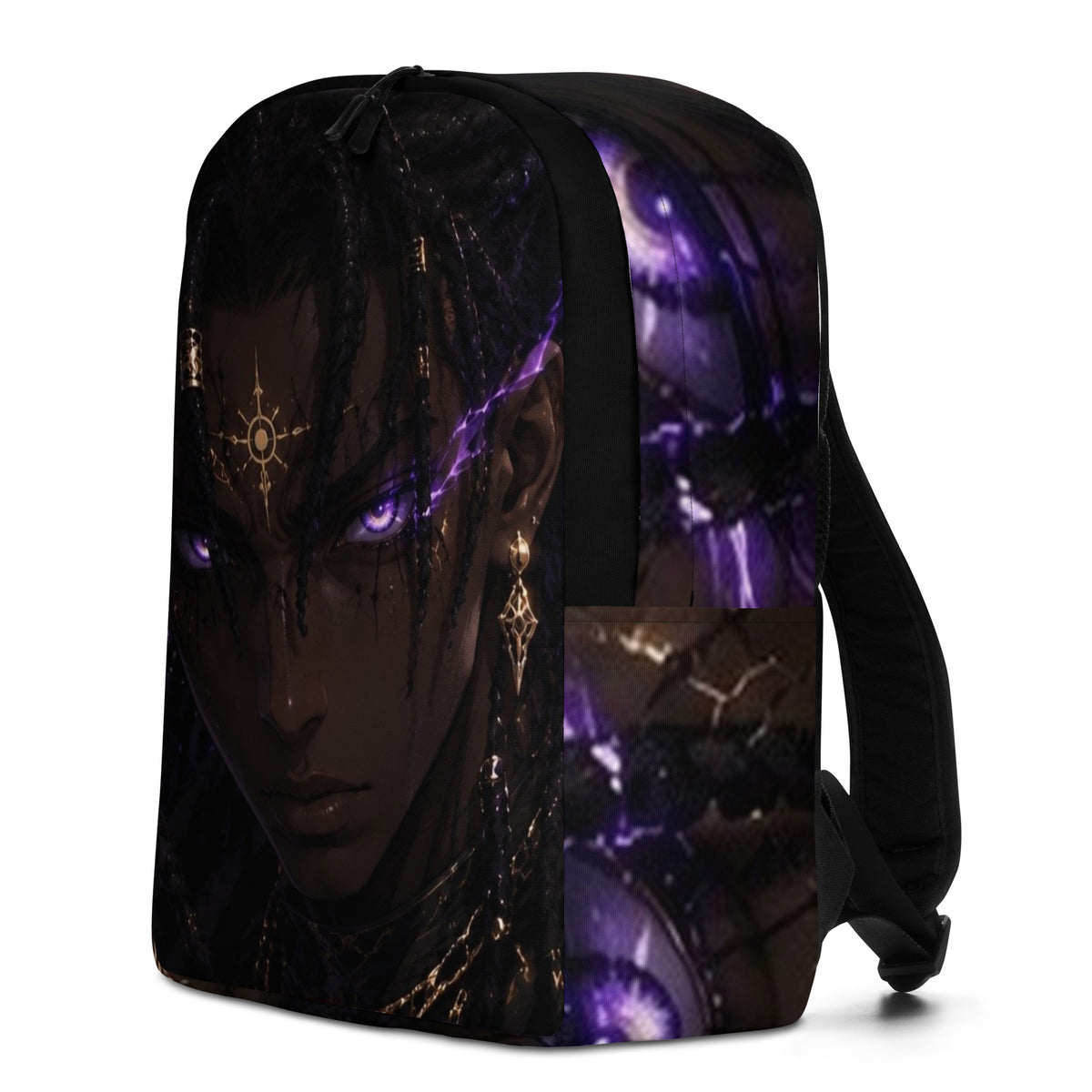 Zayren Minimalist Anime Backpack — dark purple streetwear view 3