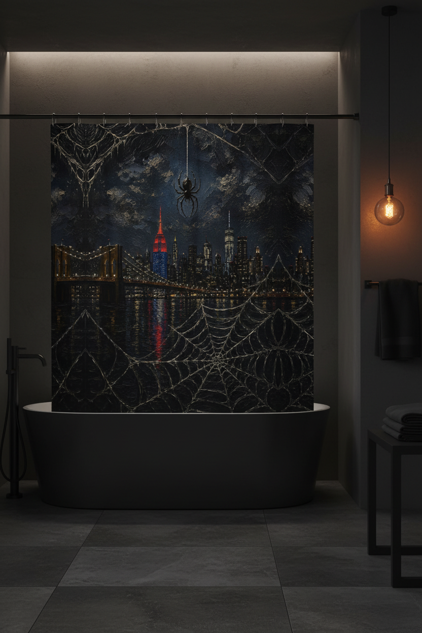 City of Webs NYC shower curtain — alternate lifestyle view