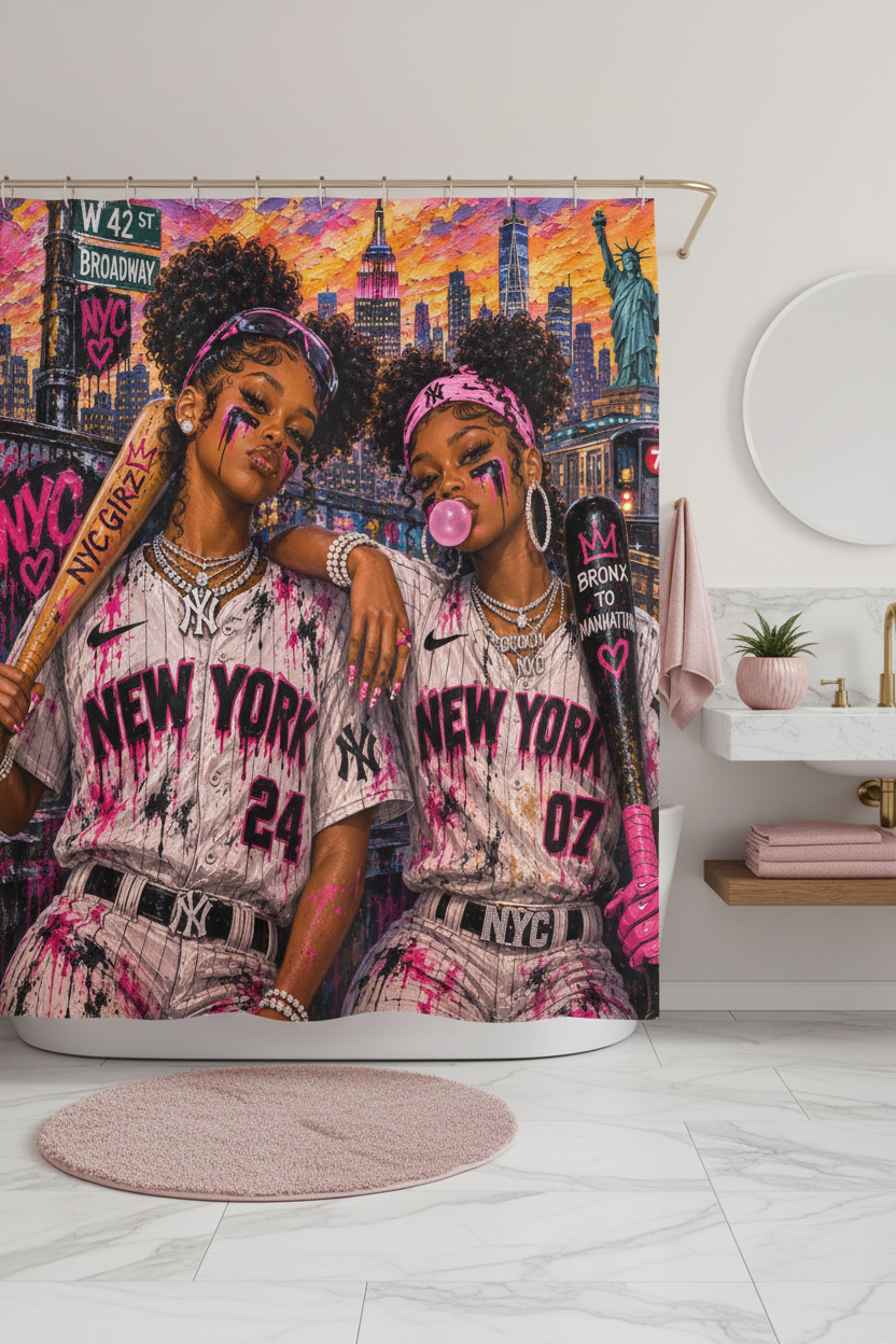 Painted Queens of NYC shower curtain — alternate product view