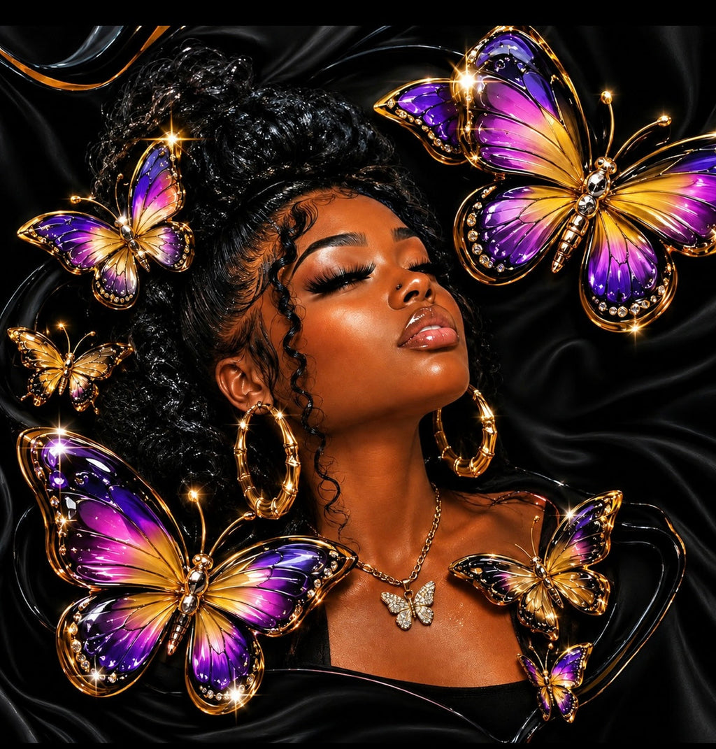 Royal Butterfly Luxury Comforter — featured purple, gold and black butterfly design