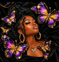 Royal Butterfly Luxury Comforter with purple and gold butterfly artwork on black