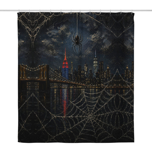 City of Webs bold NYC shower curtain — full design view