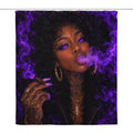 Violet Venom shower curtain, purple smoke portrait design